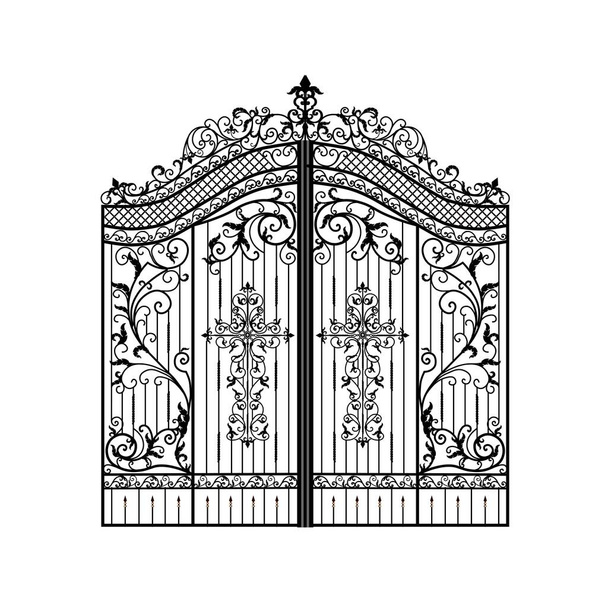 эскиз металлических ворот, вход в храм, оригинальная иллюстрация кованых изделий - Вектор,изображение