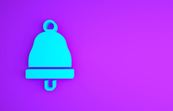 Icône de cloche à sonnerie bleue isolée sur fond violet. Symbole d'alarme, cloche de service, panneau de cloche, symbole de notification. Concept de minimalisme. Illustration 3D rendu 3D. - Photo, image