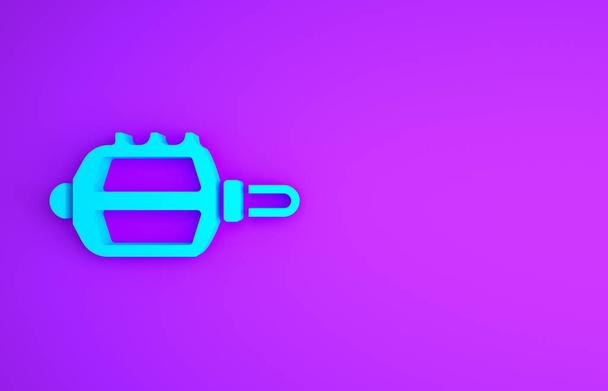 Blue Bicycle pedal icon isolated on purple background. Minimalism concept. 3d illustration 3D render. - Photo, Image