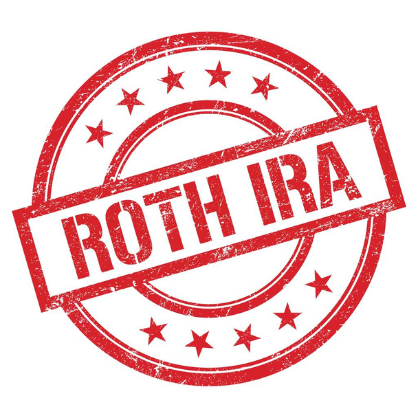 ROTH IRA text written on red round vintage rubber stamp. - Photo, Image
