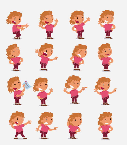Cartoon character white little girl. Set with different postures - Vector, Image