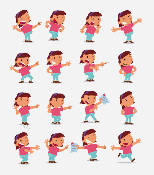 Personagem de desenhos animados menina branca. Conjunto com posturas diferentes - Vetor, Imagem