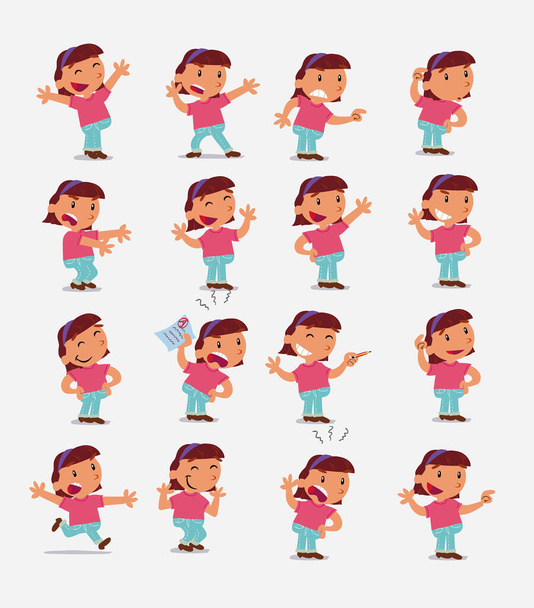 Cartoon personaggio bianco bambina. Set con posture diverse - Vettoriali, immagini