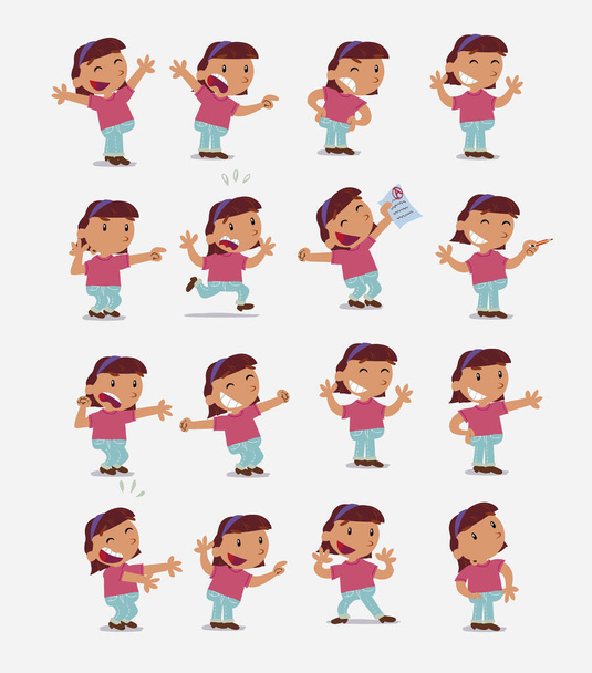 Personaje de dibujos animados niña blanca. Set con diferentes posturas - Vector, Imagen