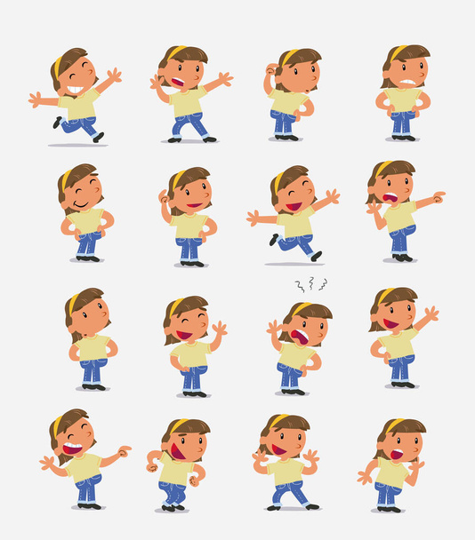 Personaje de dibujos animados niña blanca. Set con diferentes posturas - Vector, Imagen