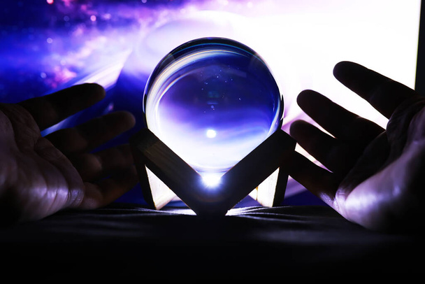 Milky way in magic sphere,Fortune teller,mind power concept. magic ball predictions. mysterious composition. Fortune teller, mind power, prediction concept. copy space - Photo, Image