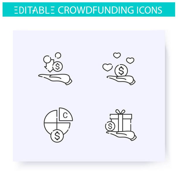 Set de iconos de línea de crowdfunding. Ilustraciones editables - Vector, imagen