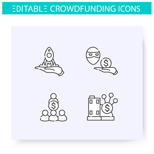 Set icone della linea di crowdfunding Illustrazioni modificabili - Vettoriali, immagini