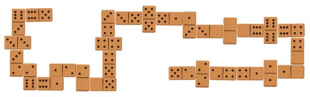 Domino vonal játék után, teljes kész játék készlet mind a 28 fadarab vagy csontok. Elszigetelt vektor illusztráció fehér alapon. - Vektor, kép