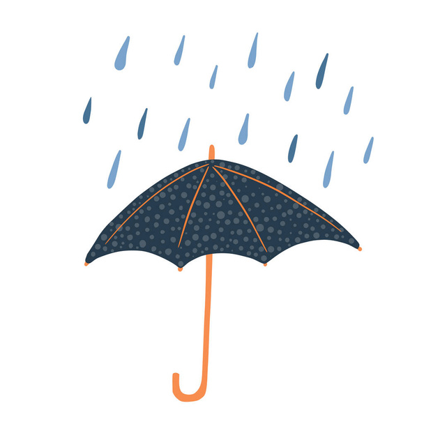 Guarda-chuvas abertos com bolinhas e chuva isolada sobre fundo branco. Abstrato guarda-chuvas cor azul escuro no estilo doodle vetor ilustração. - Vetor, Imagem