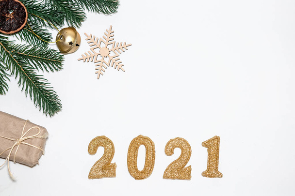 Empty background with figures of 2021 to new Year . Copy space. Flat lay. Top view - Photo, Image