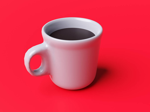White cup with drink on red background. 3d rendering - Photo, Image