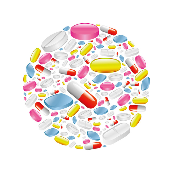 pills and capsule in circle - Vector, Image