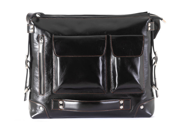black bag for men made of genuine leather close up - Photo, Image