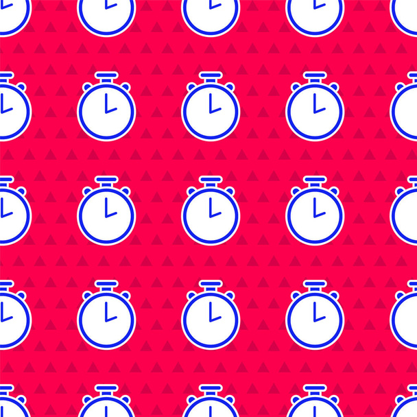 Blue Stopwatch icoon geïsoleerd naadloos patroon op rode achtergrond. Tijdklok teken. Chronometerteken. Vector Illustratie. - Vector, afbeelding