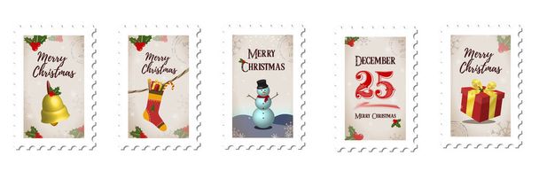 Postage stamps on topic new year and decor elements - Vector, Image