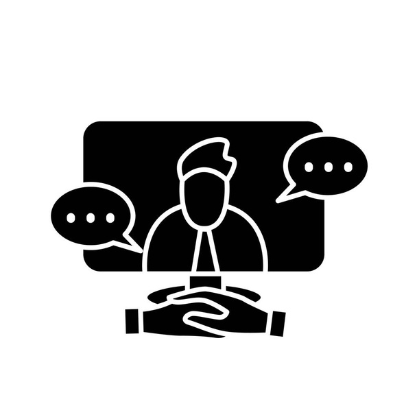 Online sollicitatiegesprek glyph icoon. Solhouet  - Vector, afbeelding
