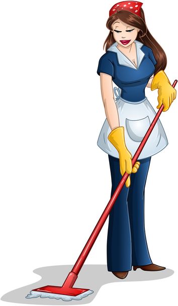 Vrouw reiniging met Mop voor Pascha - Vector, afbeelding