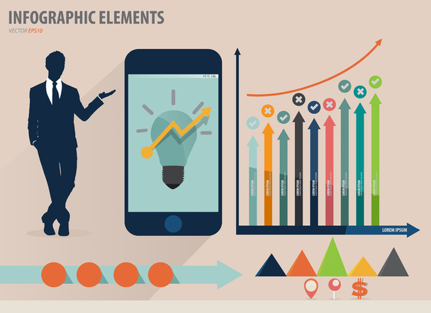 infographic tervezősablon - üzletember találat touchscreen de - Vektor, kép