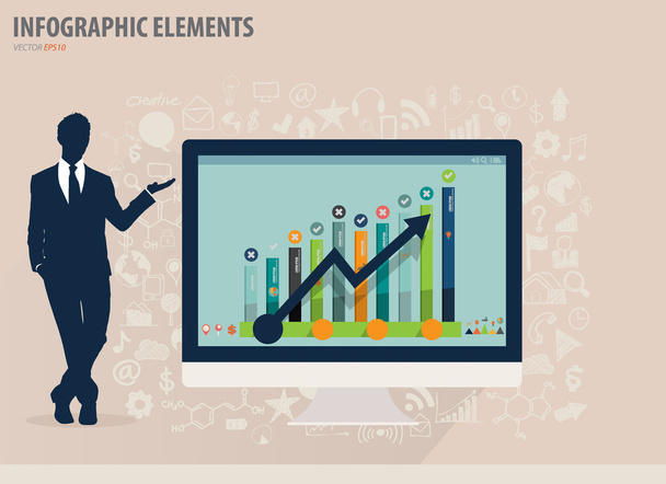 Инфографический дизайн шаблон - Бизнесмен показывает современные вычисления
 - Вектор,изображение