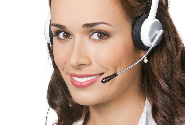 Support phone operator in headset, isolated  - Foto, afbeelding