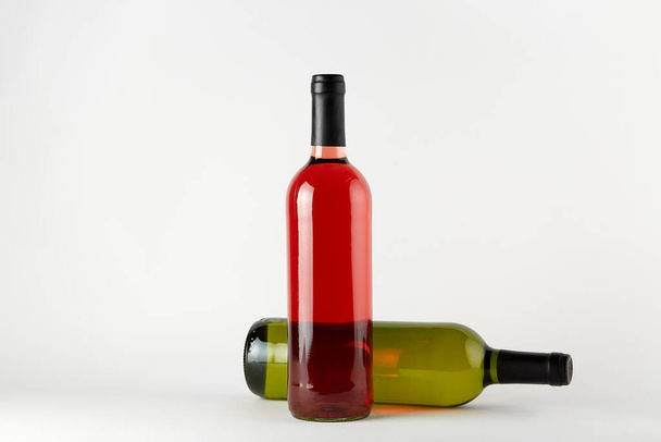 Mockup. Bottles of wine of different types isolated on a white background. - Foto, Imagen