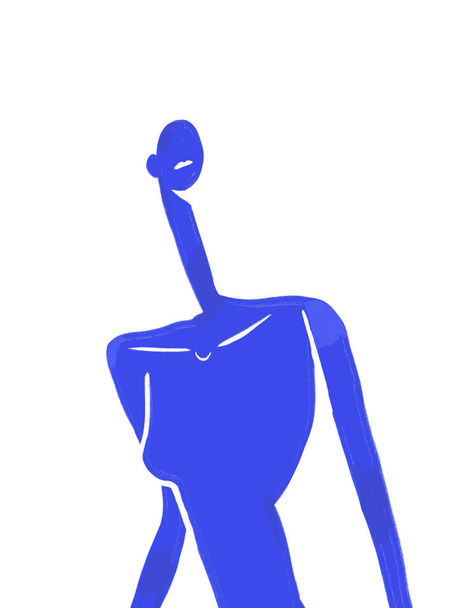 Coffre Silhouette Femme Bleue, Figurine moderne et abstraite Henri Matisse Vibe. Expressionnisme et fauvisme Art. Peinture à la main en bleu pour impression et affiche. Isolé sur blanc - Photo, image
