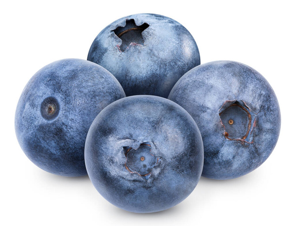 Isolated blueberry. Fresh organic blueberry isolated clipping path. Blueberry macro studio photo - 写真・画像