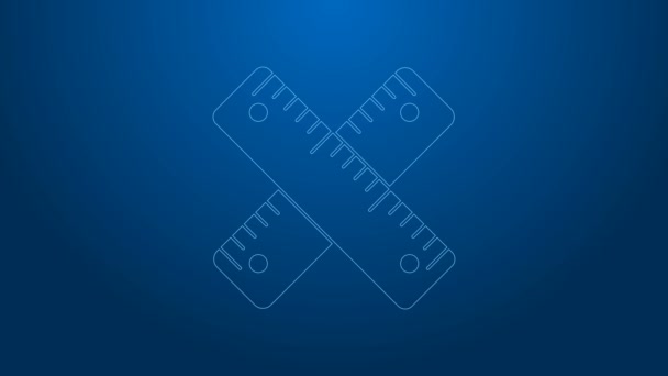 White line Crossed ruler icon isolated on blue background. Straightedge symbol. 4K Video motion graphic animation - Footage, Video