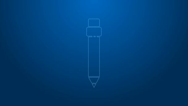 Fehér vonal ceruza radír ikon elszigetelt kék alapon. Rajzoló és oktatási eszközök. Iskolai iroda szimbólum. 4K Videó mozgás grafikus animáció - Felvétel, videó