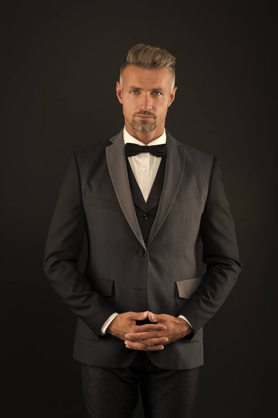 Lets bachelor party begin. Bachelor man dark background. Single man in formalwear. Celebrating bachelor day. Desirable bachelor. Mens formal fashion and style. November 11. Singles day - Photo, Image