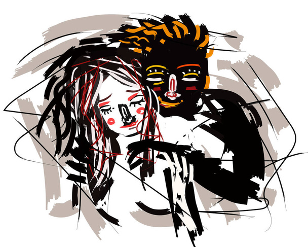 doodle art portrait of a couple - Vector, Image