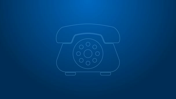 White line Telephone icon isolated on blue background. Landline phone. 4K Video motion graphic animation - Footage, Video