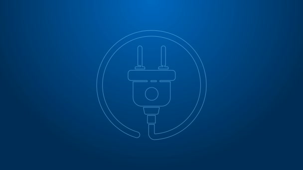 White line Electric plug icon isolated on blue background. Concept of connection and disconnection of the electricity. 4K Video motion graphic animation - Footage, Video