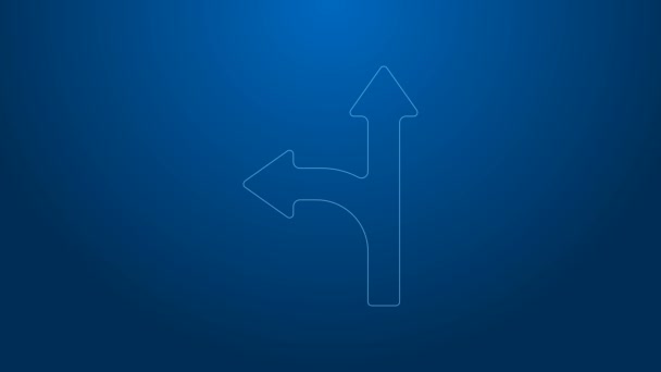 White line Road traffic sign. Signpost icon isolated on blue background. Pointer symbol. Isolated street information sign. Direction sign. 4K Video motion graphic animation - Footage, Video
