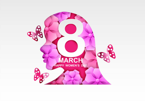 8 march. Happy Woman's Day. Card design with paper art  number 8 .Vector. - Vector, Image