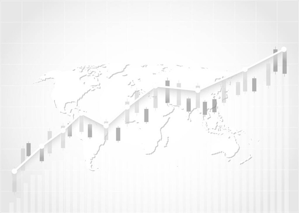 Tőzsde és a világ cseréje. Gyertyatáblázat a tőzsdei befektetési kereskedésről. fehér háttér. Vektor - Vektor, kép