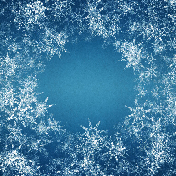 blue winter christmas background with snowflakes - Photo, Image
