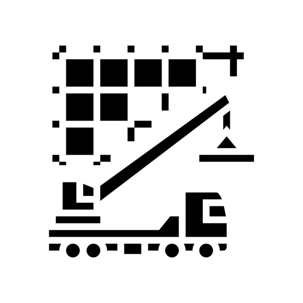 kraan tillen bouwmaterialen glyph pictogram vector illustratie - Vector, afbeelding