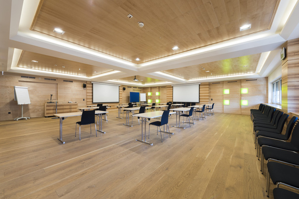 dřevěná konferenční místnost s prezentační stěny a projektoru - Fotografie, Obrázek
