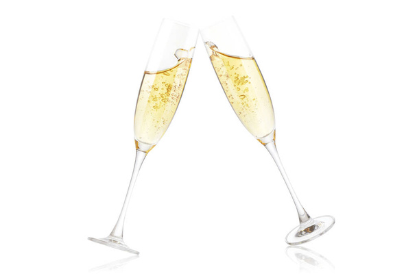 Szklanki szampana z pluskiem, koncepcja tematu uroczystości - Zdjęcie, obraz