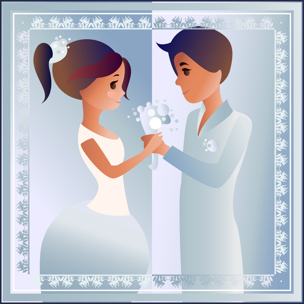 Card with love couple  designed for wedding invitation. - Vector, Image
