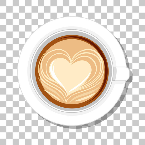 Латте сердце кофе в чашке вид сверху изолирован на прозрачном фоне иллюстрации - Вектор,изображение