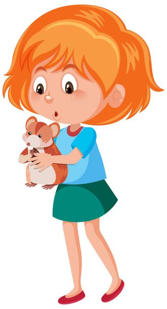 Дівчина тримає милого персонажа мультфільму тварин ізольовані на білому тлі ілюстрації
 - Вектор, зображення