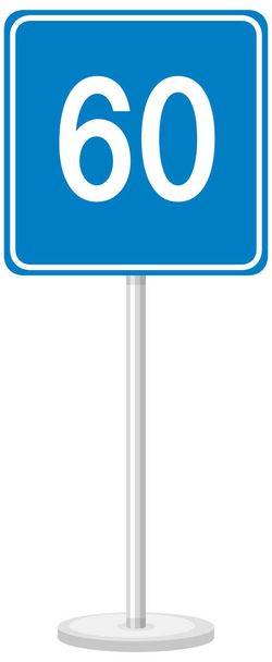 青の最小速度制限60白い背景イラストに独立したスタンド付き道路標識 - ベクター画像