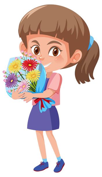 Mädchen mit Blume im Topf Cartoon-Figur isoliert auf weißem Hintergrund Illustration - Vektor, Bild