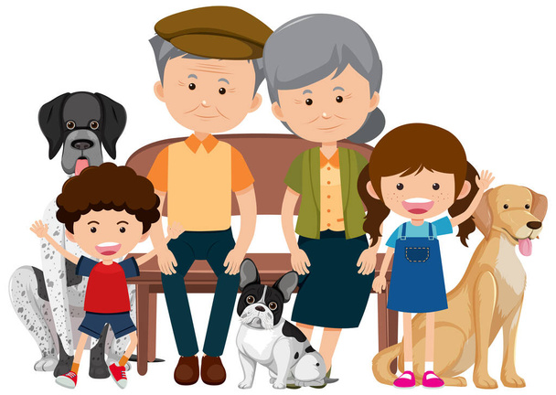 Family members with their pet dog on white background illustration - Vector, Image