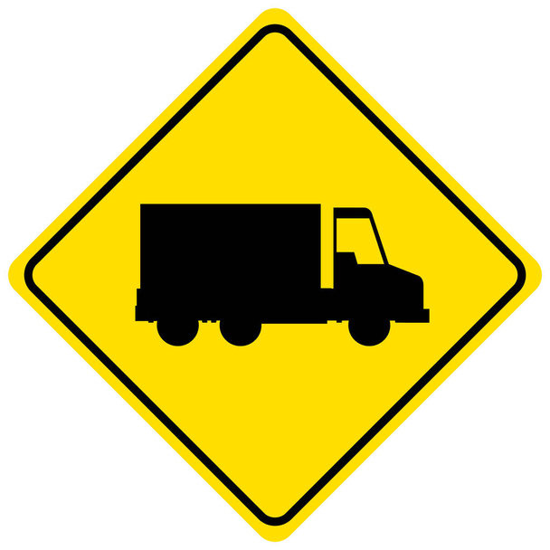 Gele vrachtwagen teken geïsoleerd op witte achtergrond illustratie - Vector, afbeelding
