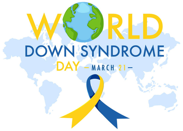 World Down Syndrome on 21 March with yellow - blue ribbon sign illustration - Vector, Image