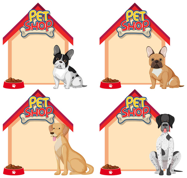 Joukko tyhjä koira talo bannerit söpö koirat eristetty valkoisella taustalla kuva - Vektori, kuva